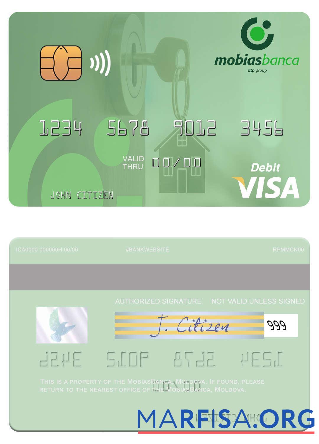 Printable Moldova MobiasBanca visa debit card sample